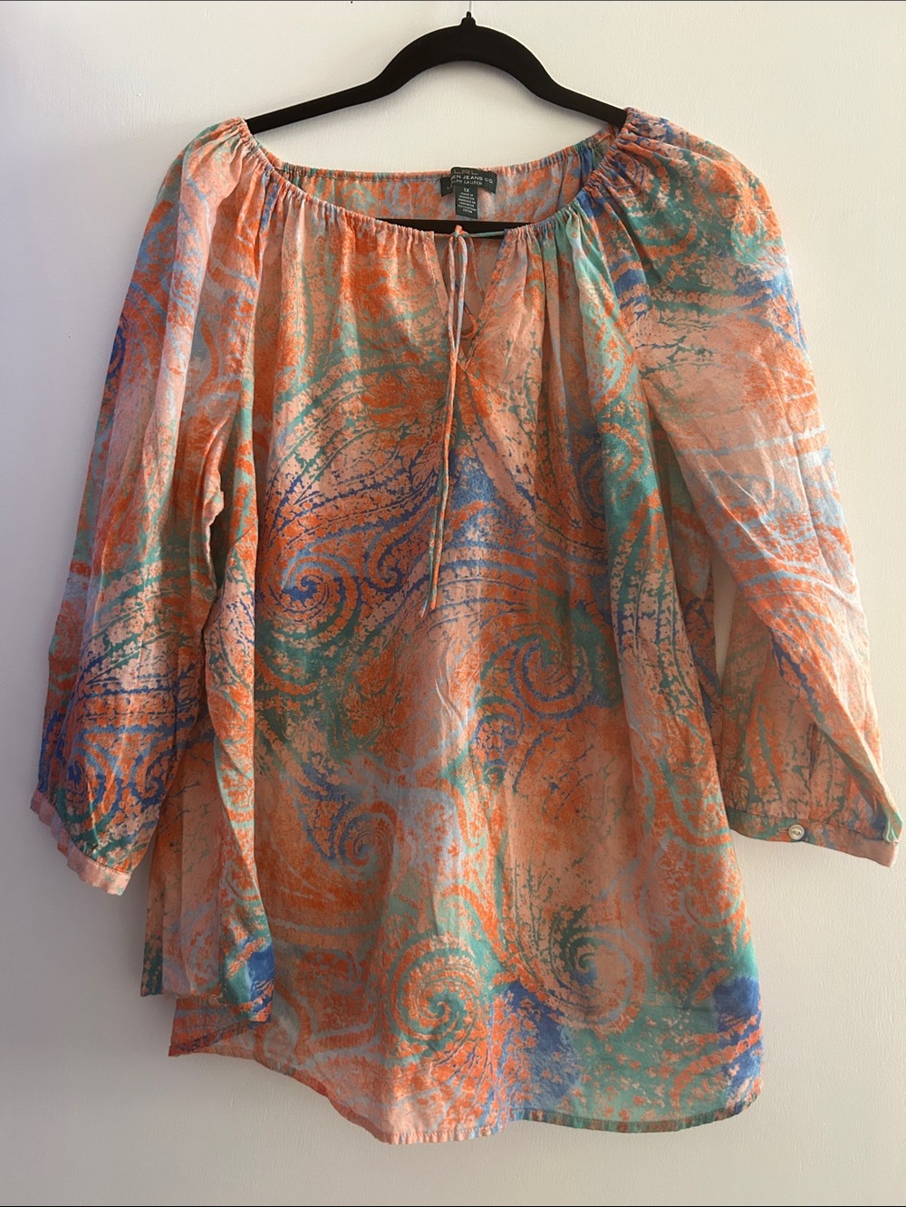 Lauren Ralph Lauren 100% Cotton Paisley Boho Peasant Blouse Top 1X Pink